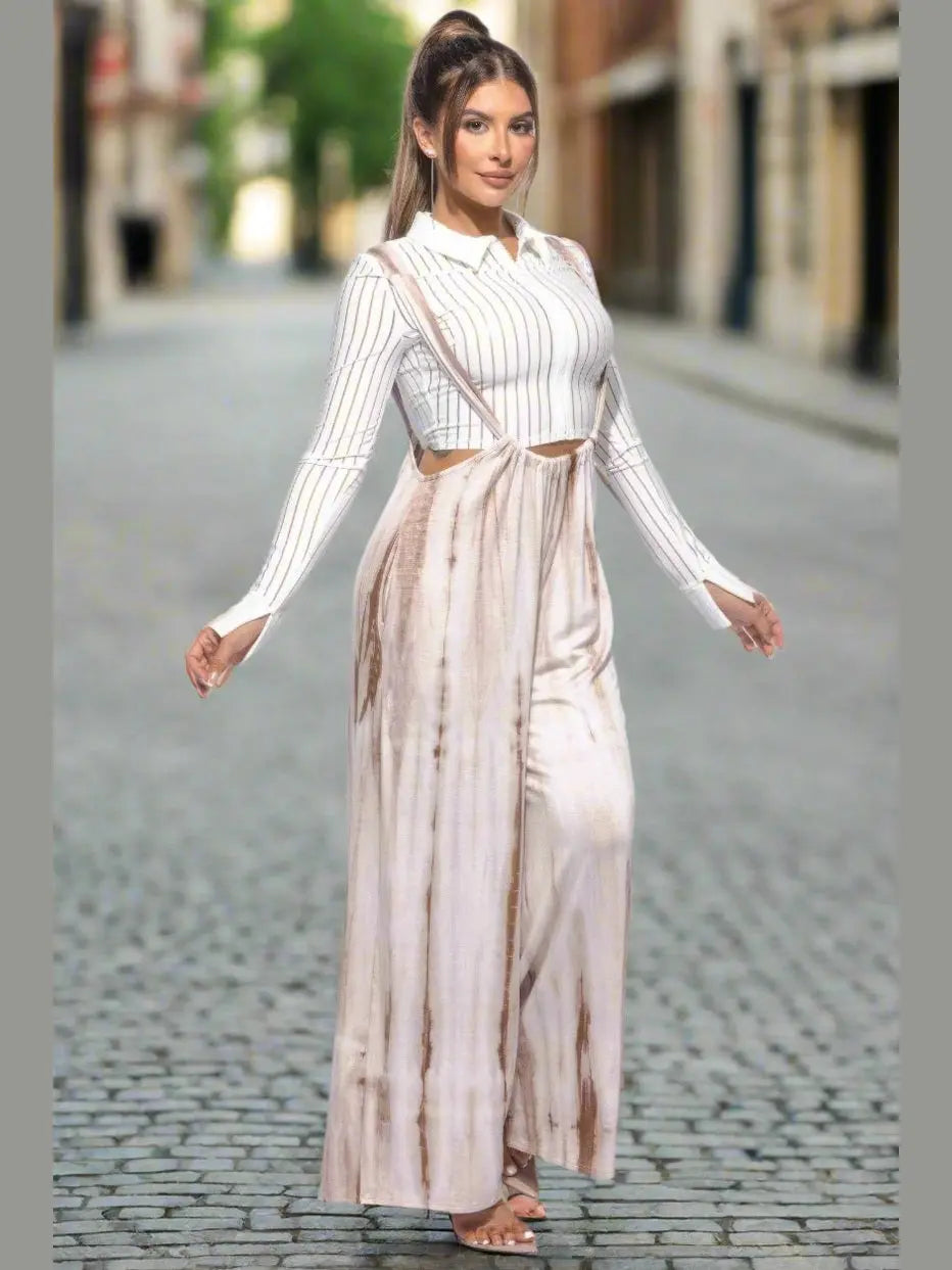 Tie-Dye Drawstring Baggy Jumpsuit (Mocha) - Chic Women's Outfit Set | Belle Kloset Fashion