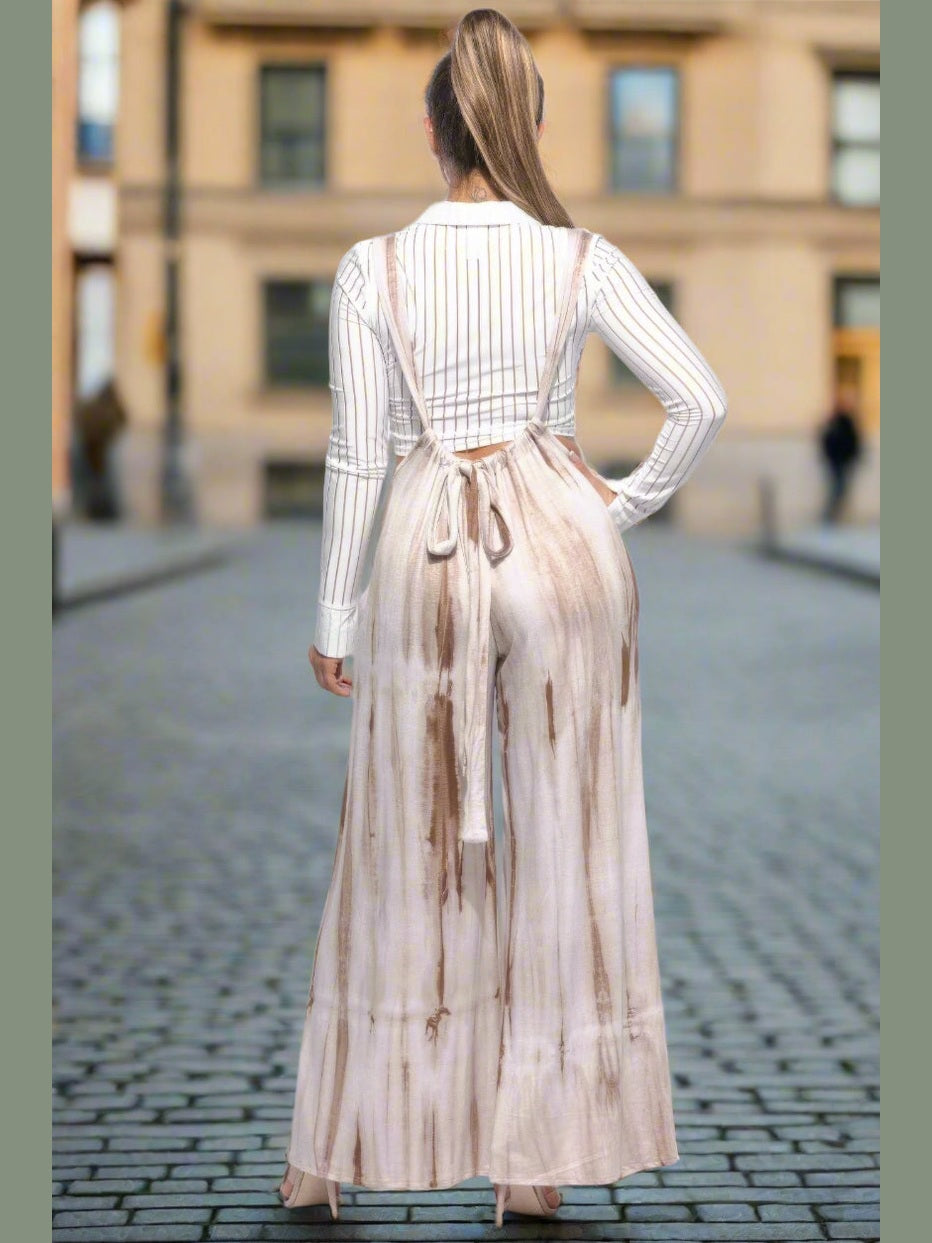 Tie-Dye Drawstring Baggy Jumpsuit Mocha