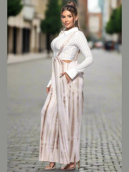 Tie-Dye Drawstring Baggy Jumpsuit (Mocha) - Chic Women's Outfit Set | Belle Kloset Fashion