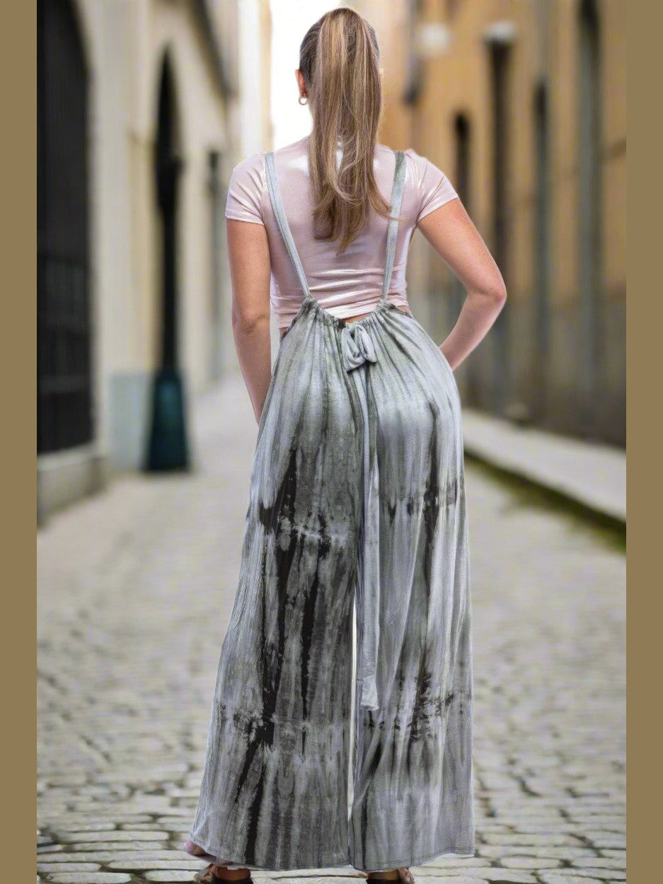 Tie-Dye Drawstring Baggy Jumpsuit Black