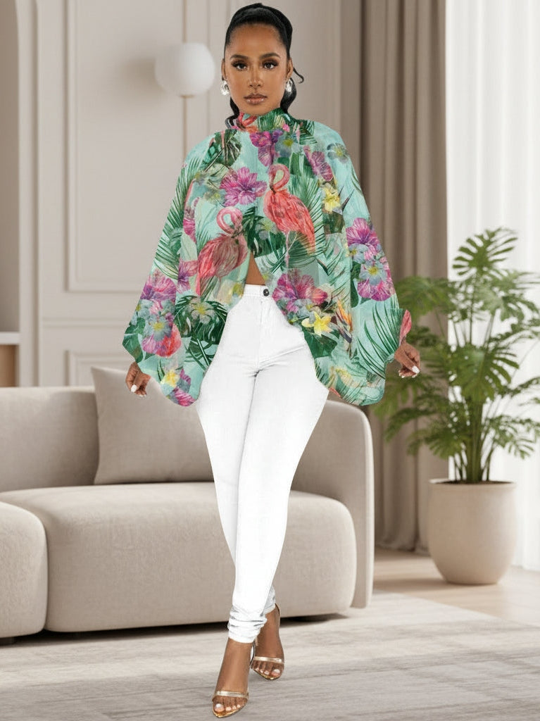 Flamingo With Green Background