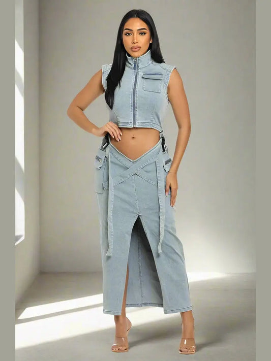 Peek-A-Boo Denim Set - Chic Women's Outfit Set | Belle Kloset Fashion