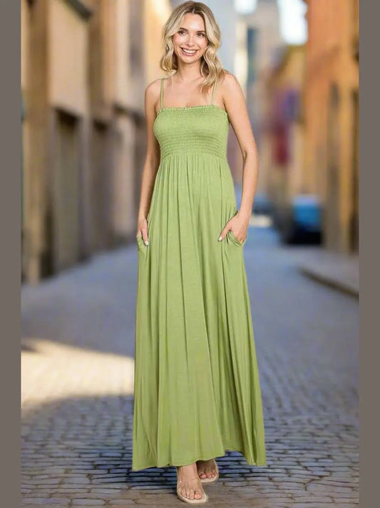 Summer Breeze Cami Maxi Dress (Olive) - Chic Women's Dresses | Belle Kloset Fashion