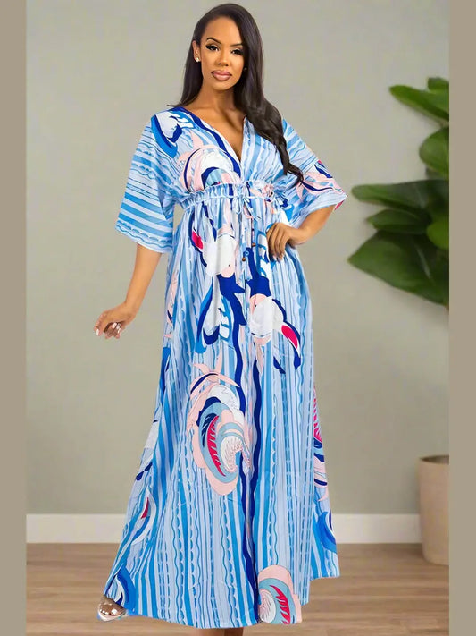 Sunset Breeze Multicolor Dress (Blue) - Chic Women's Dresses | Belle Kloset Fashion