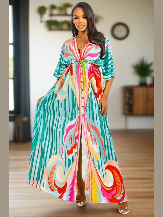 Sunset Breeze Multicolor Dress (Green) - Chic Women's Dresses | Belle Kloset Fashion