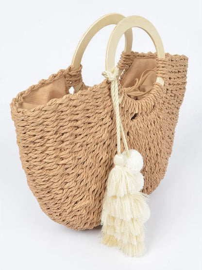 Sunkissed Woven Cotton Tote with Wooden Handles - Chic Women's  | Belle Kloset Fashion