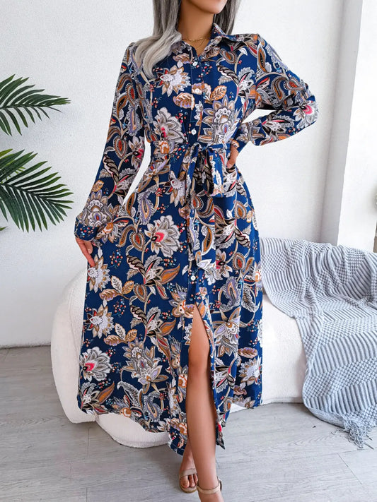 With Flare Tied Printed Midi Dress - Chic Women's Dresses | Belle Kloset Fashion