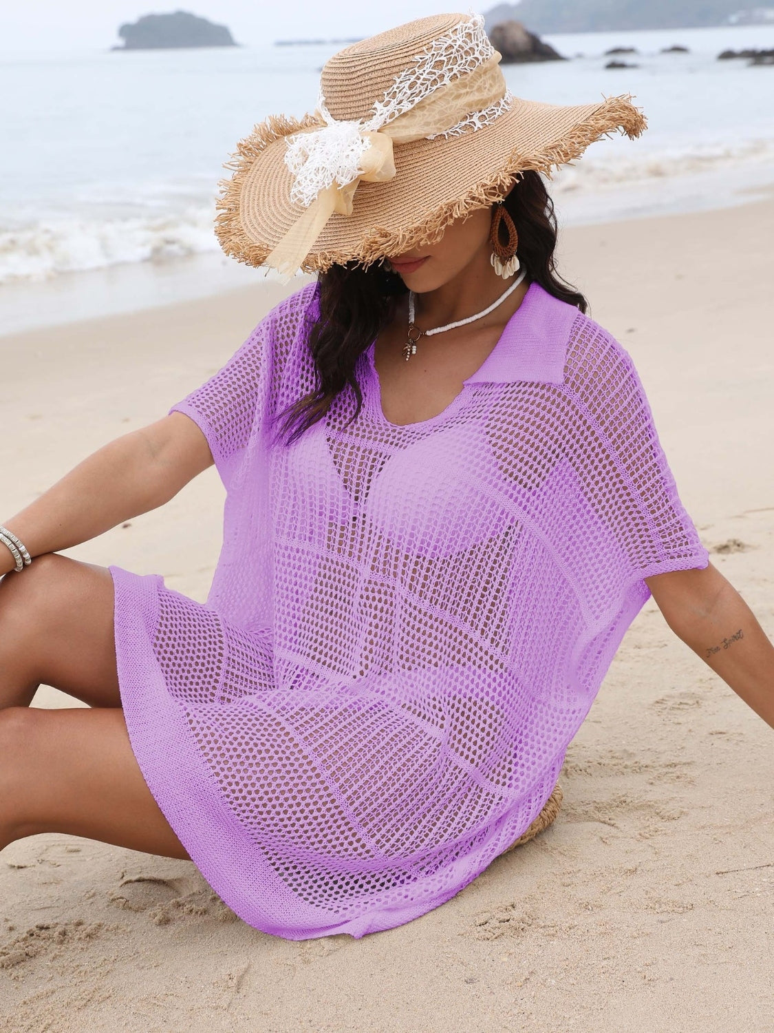 Breezy Luxe Hollow Collar Cover-Up - Chic Women's Tops | Belle Kloset Fashion