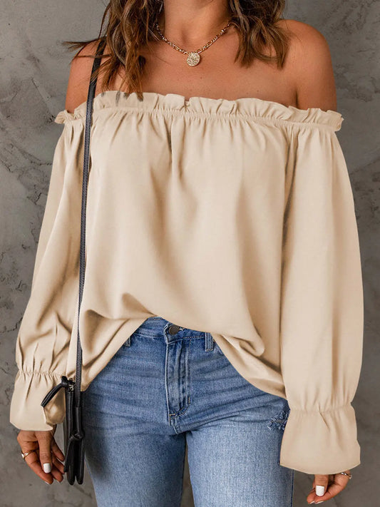 Chic Off-Shoulder Blouse with Ruffle Sleeves - Chic Women's Tops | Belle Kloset Fashion