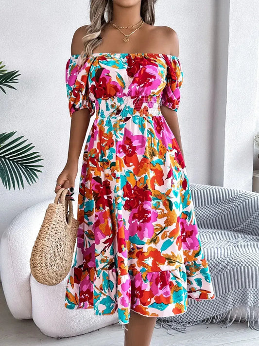 Floral Midi Dress With Short Sleeves – Chic Women's Dresses | Belle Kloset Fashion