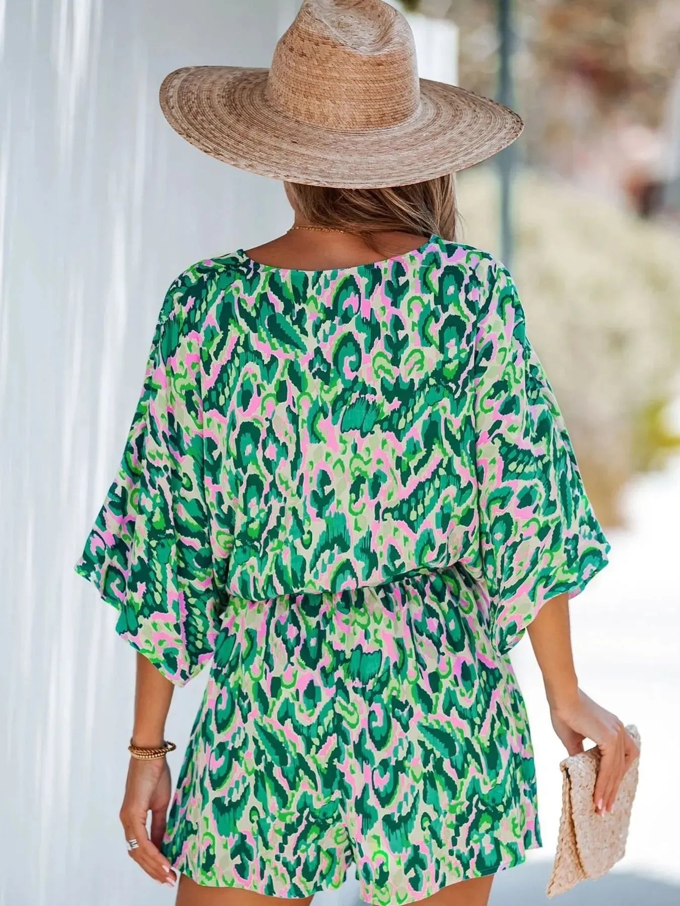Boho Breeze Floral Batwing Romper – Chic Women's Outfit Set | Belle Kloset Fashion